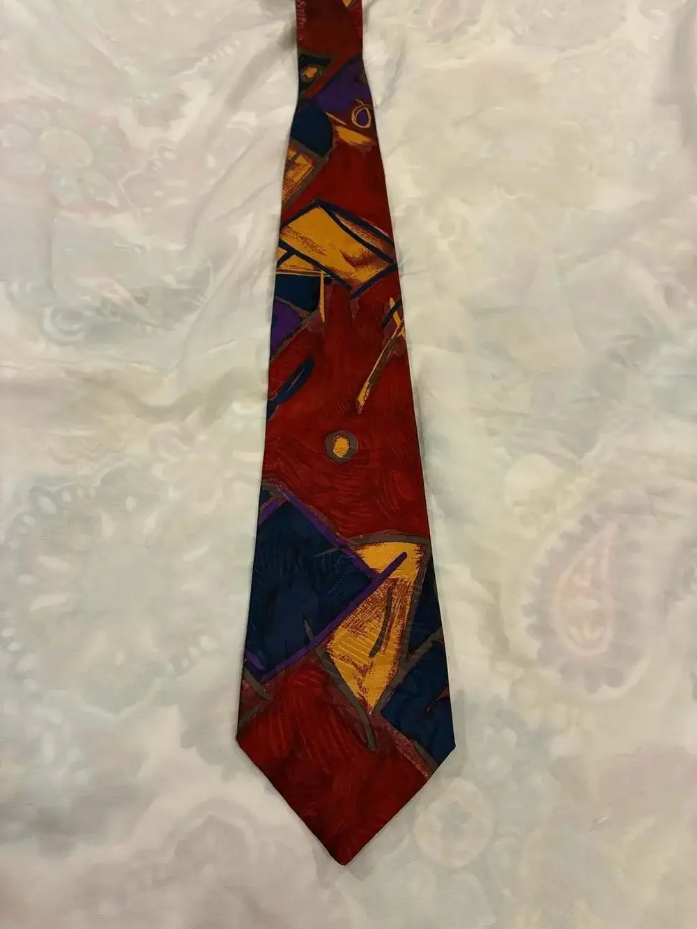 Editions by Van Heusen Vintage Abstract Art Geometric Necktie Red Blue Yellow